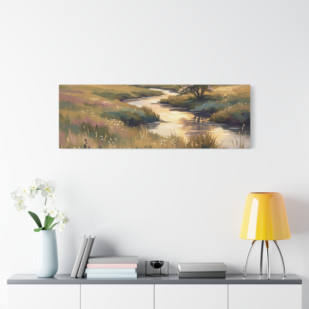 Serene Meadow Stream Matte Canvas Art — Stretched Wall Decor
