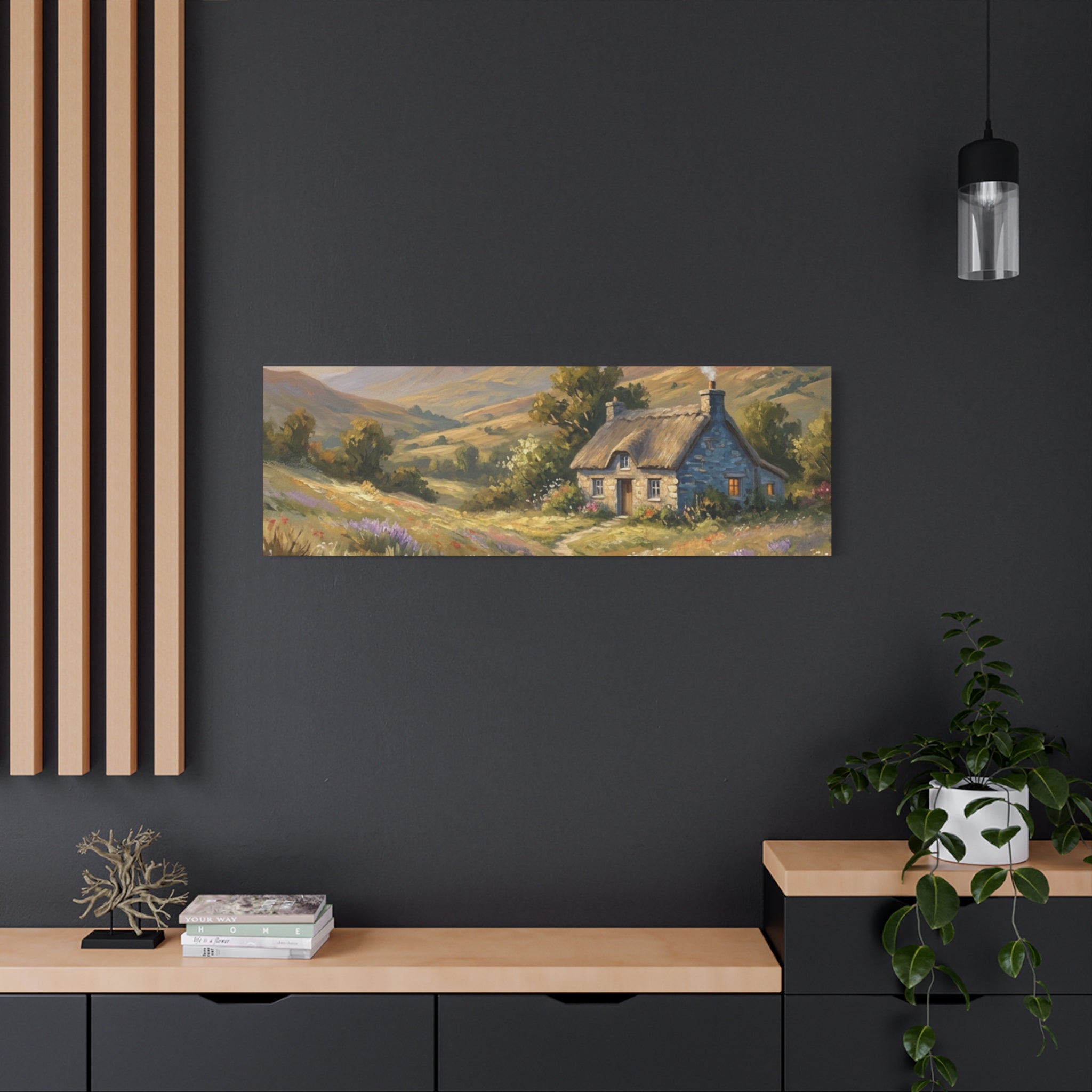 Countryside Cottage Canvas Wall Art — Tranquil Rustic Landscape Print