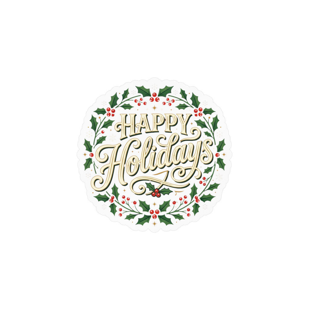 Happy Holidays Holly Wreath Vinyl Decal
