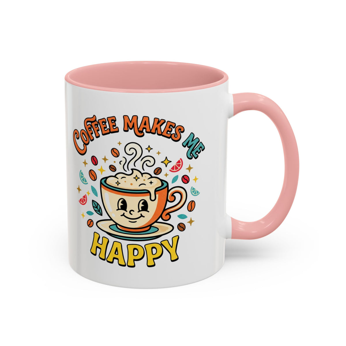 Coffee Mug — "Coffee Makes Me Happy" Cute Retro Accent Mug (11/15oz)