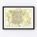 Vintage Map of Madrid, Spain 1883