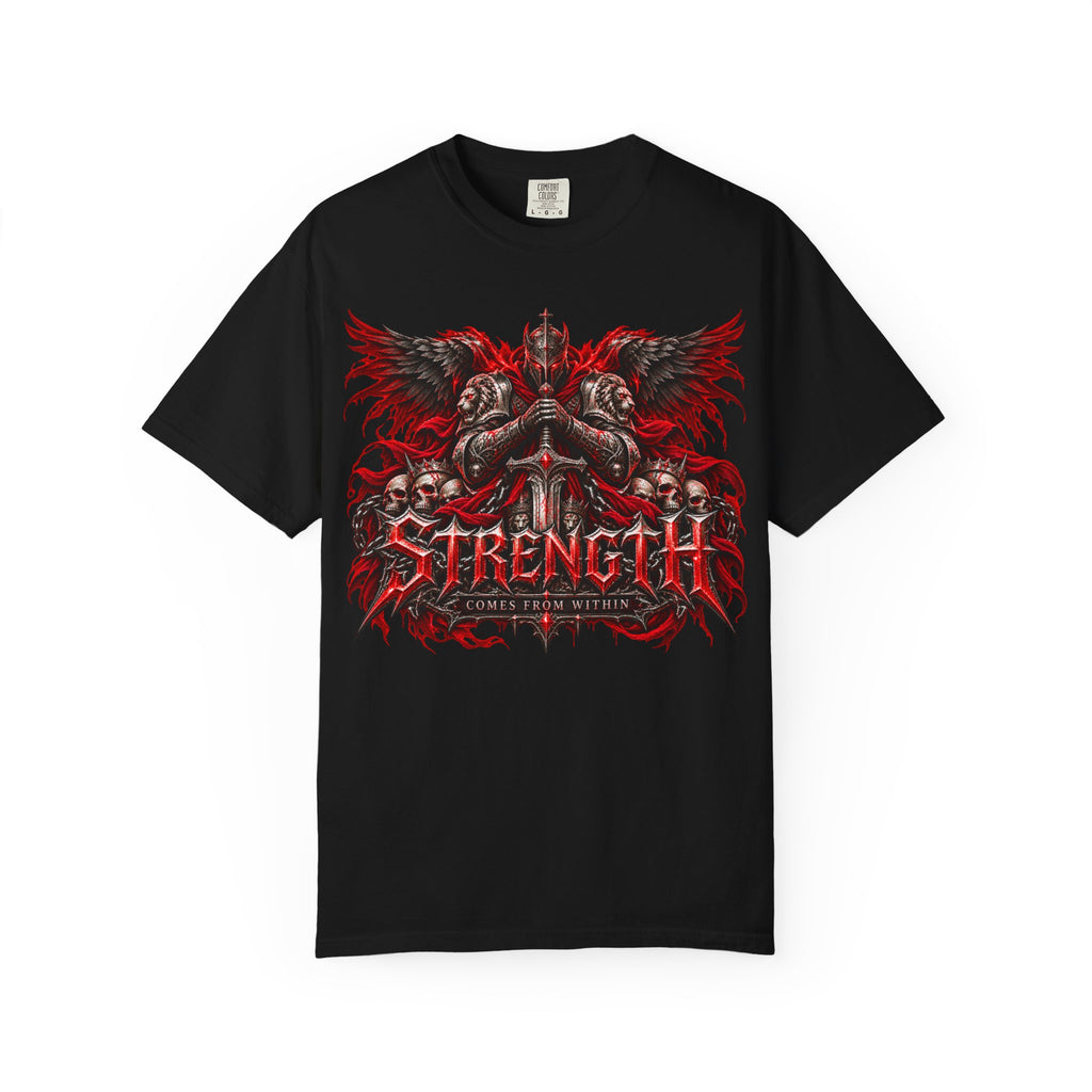 Strength Warrior T-Shirt — Gothic Skull Wings Graphic Tee