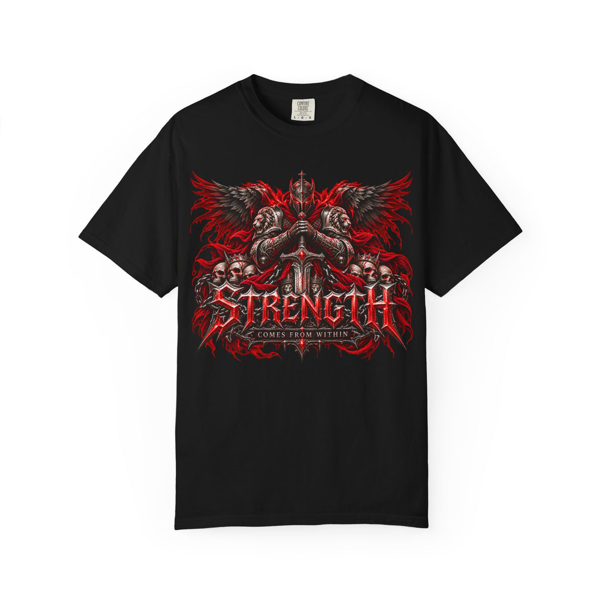 Strength Warrior T-Shirt — Gothic Skull Wings Graphic Tee