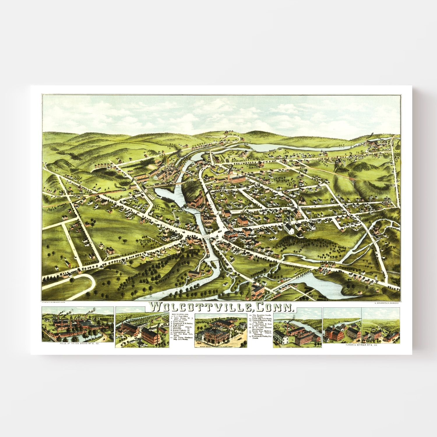 Vintage Map of Wolcottville, Connecticut 1875