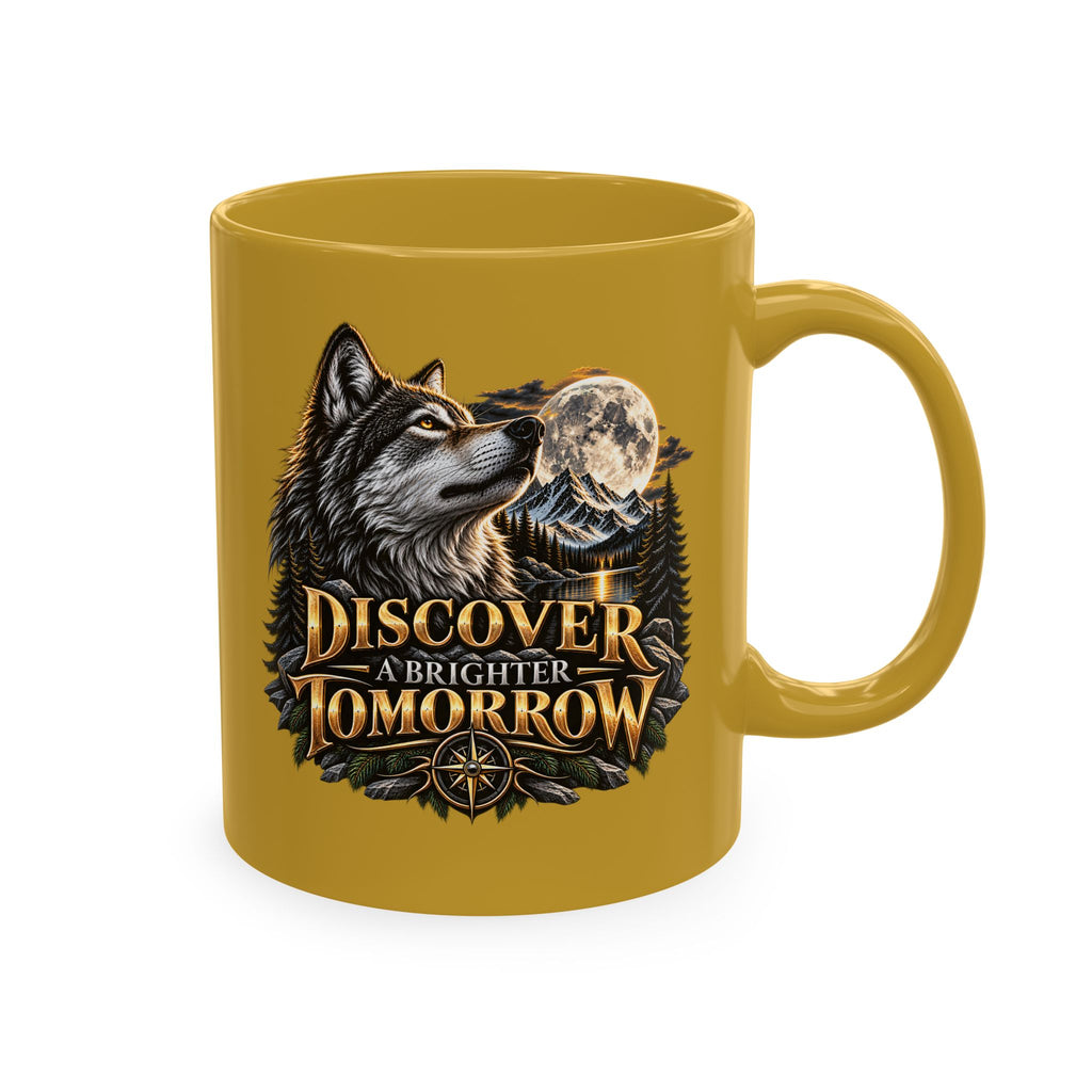 Discover Tomorrow Ceramic Mug — Howling Wolf & Moon Coffee Cup