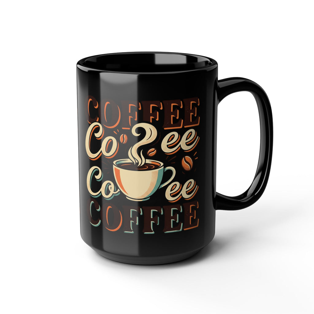 Coffee Lovers Black Mug — Retro 'Coffee' Typography with Steaming Cup (11oz & 15oz)