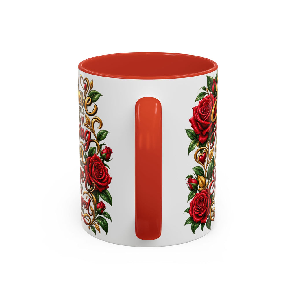 Inspirational Rose Coffee Mug — "Believe in Yourself" Motivational Tea Cup