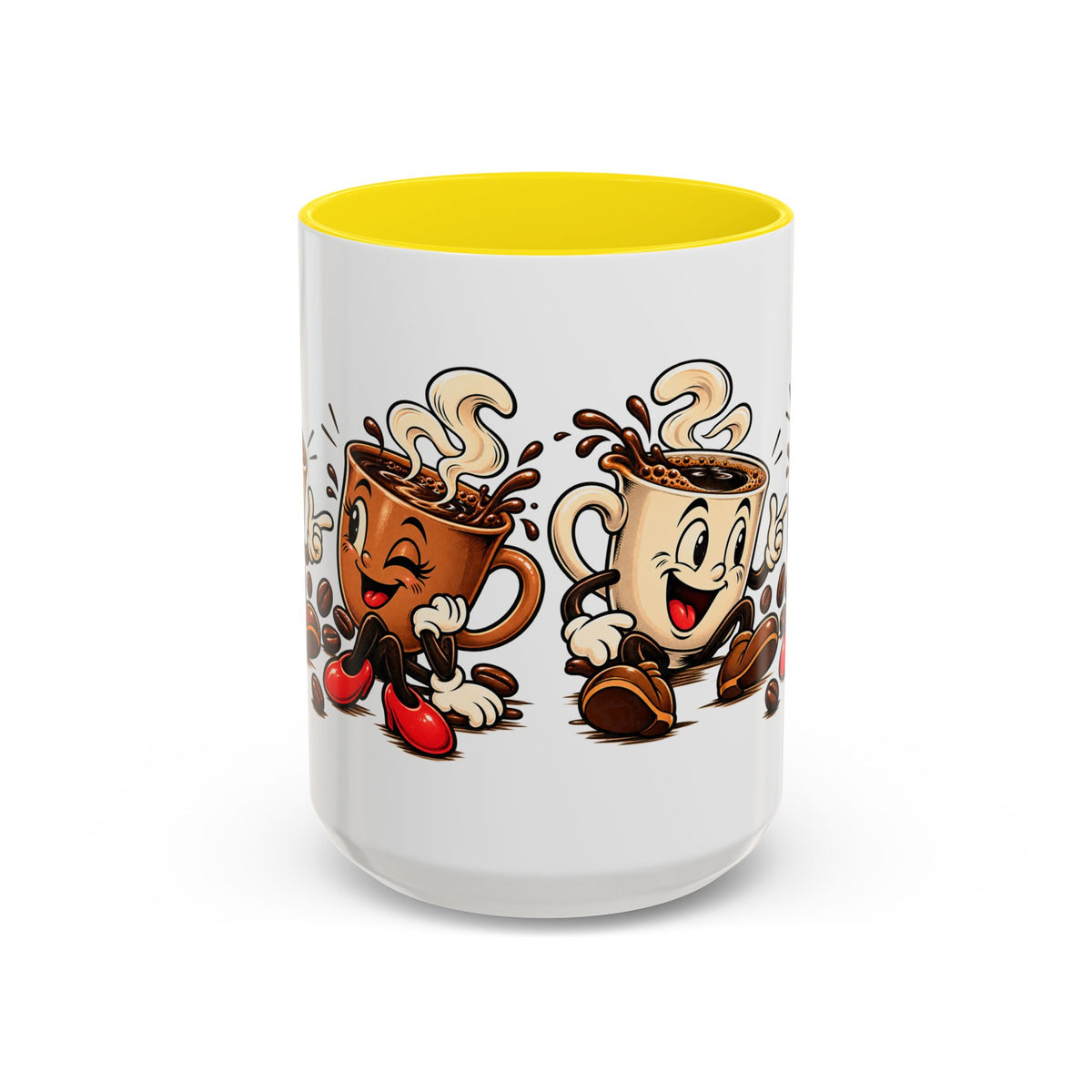 Coffee Cartoon Mug — Cute Dancing Coffee Cups Accent Mug