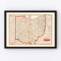 Vintage Railroad Map of Ohio 1882