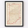 Vintage Map of Indiana 1882
