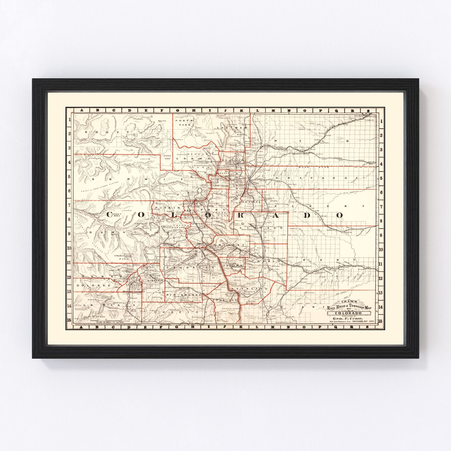 Vintage Railroad Map of Colorado 1882