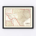 Vintage Railroad Map of Texas 1882