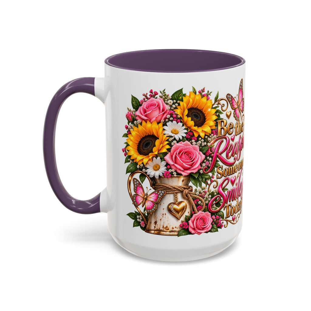 Be the Reason Someone Smiles Today Accent Coffee Mug – Floral Sunflower & Rose Inspirational 11/15oz