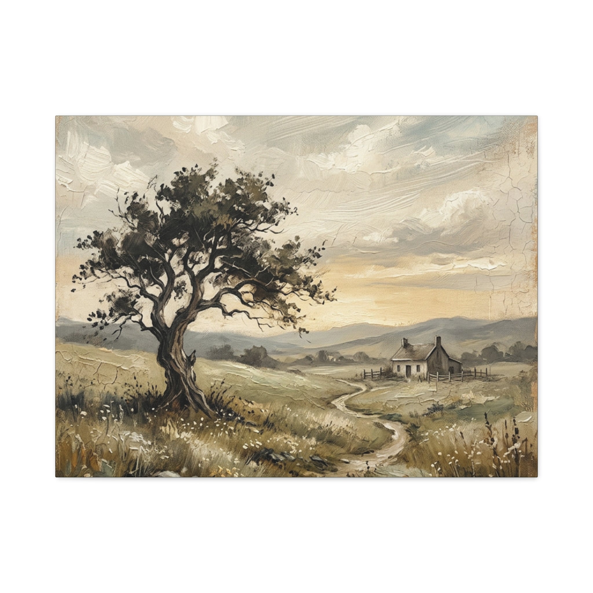 Rustic Countryside Canvas Wall Art — Serene Landscape Matte Stretched Canvas Print