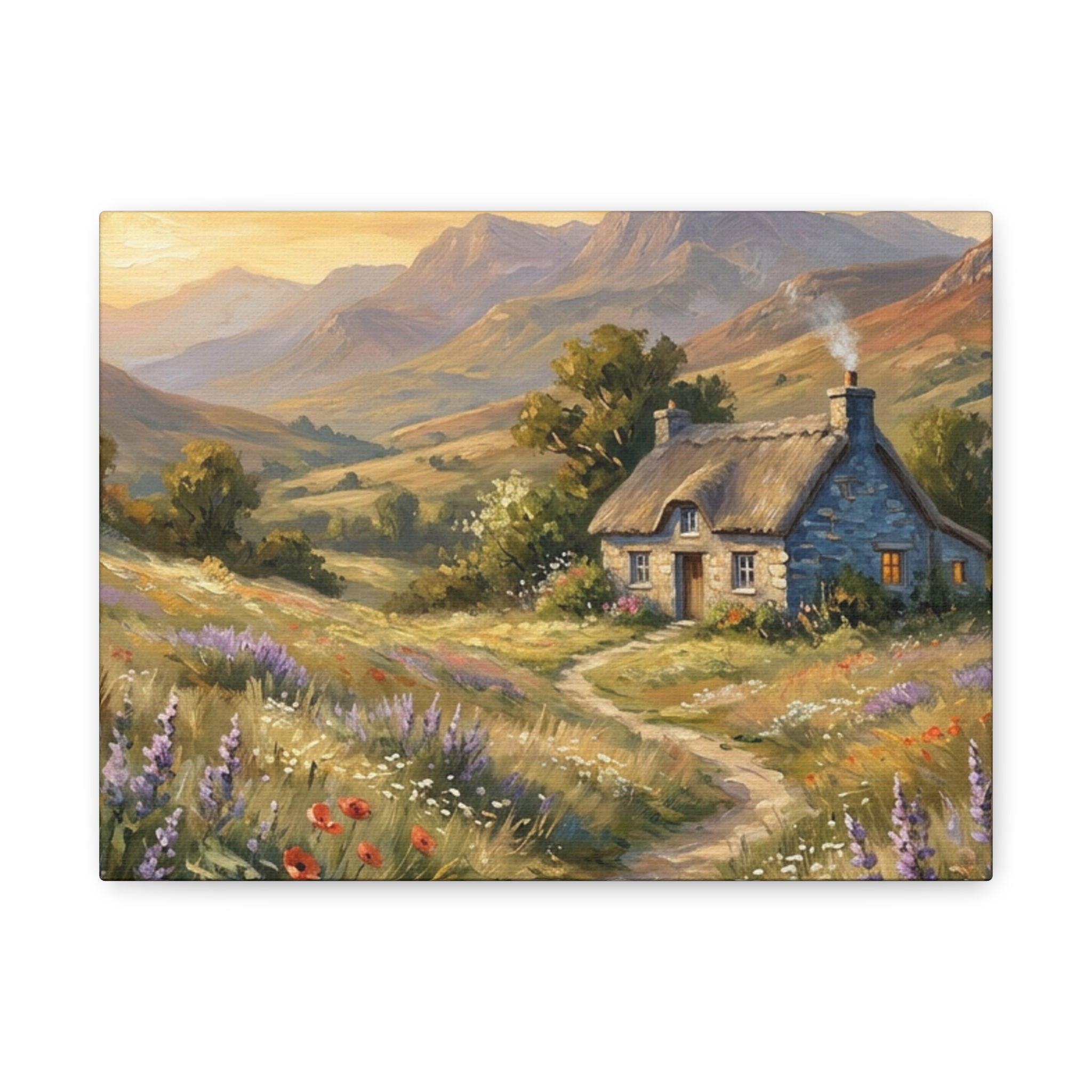 Countryside Cottage Canvas Wall Art — Tranquil Rustic Landscape Print