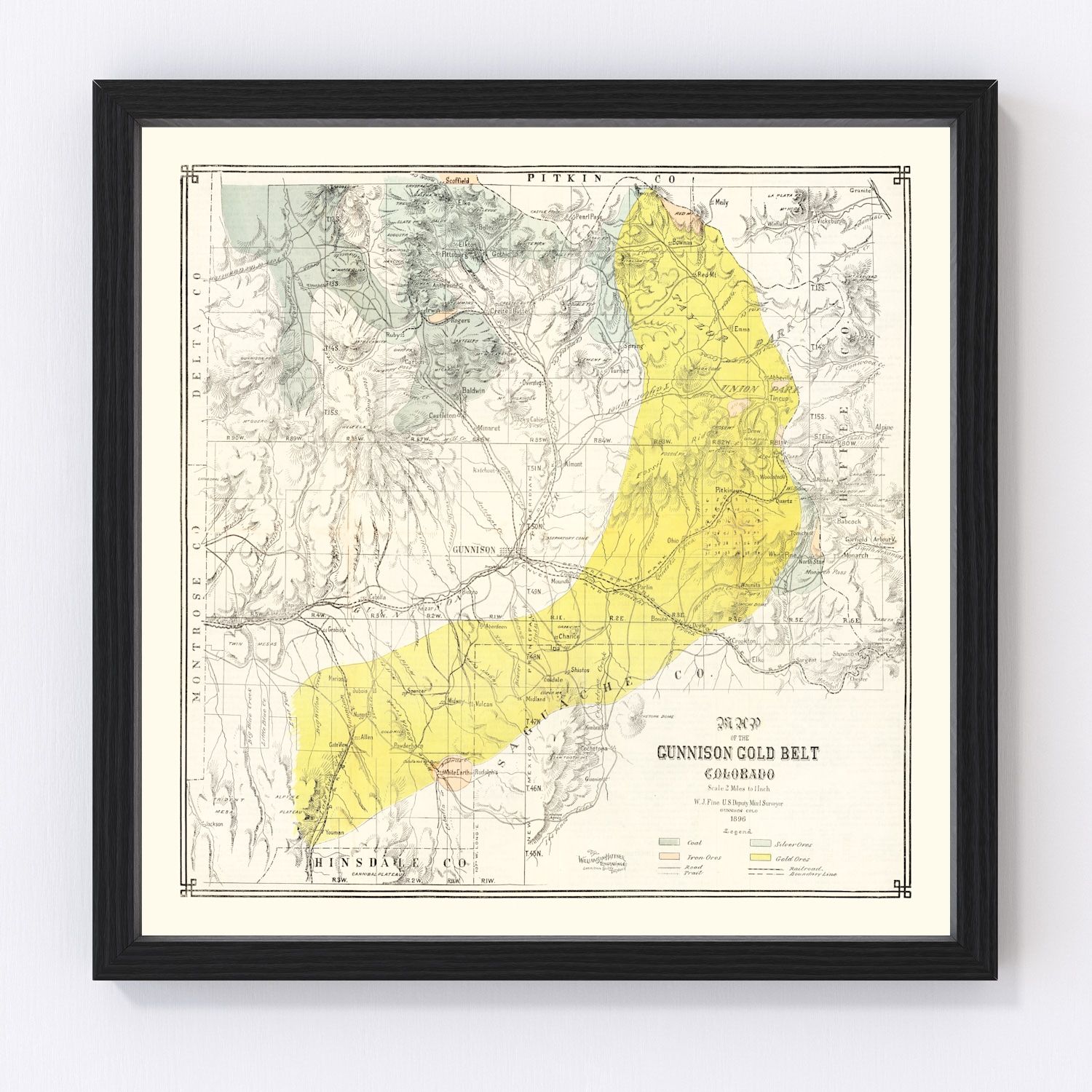 Vintage Map of the Gunnison Gold Belt in Colorado 1896