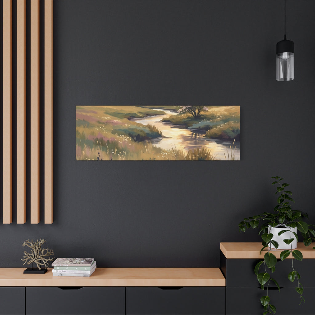 Serene Meadow Stream Matte Canvas Art — Stretched Wall Decor