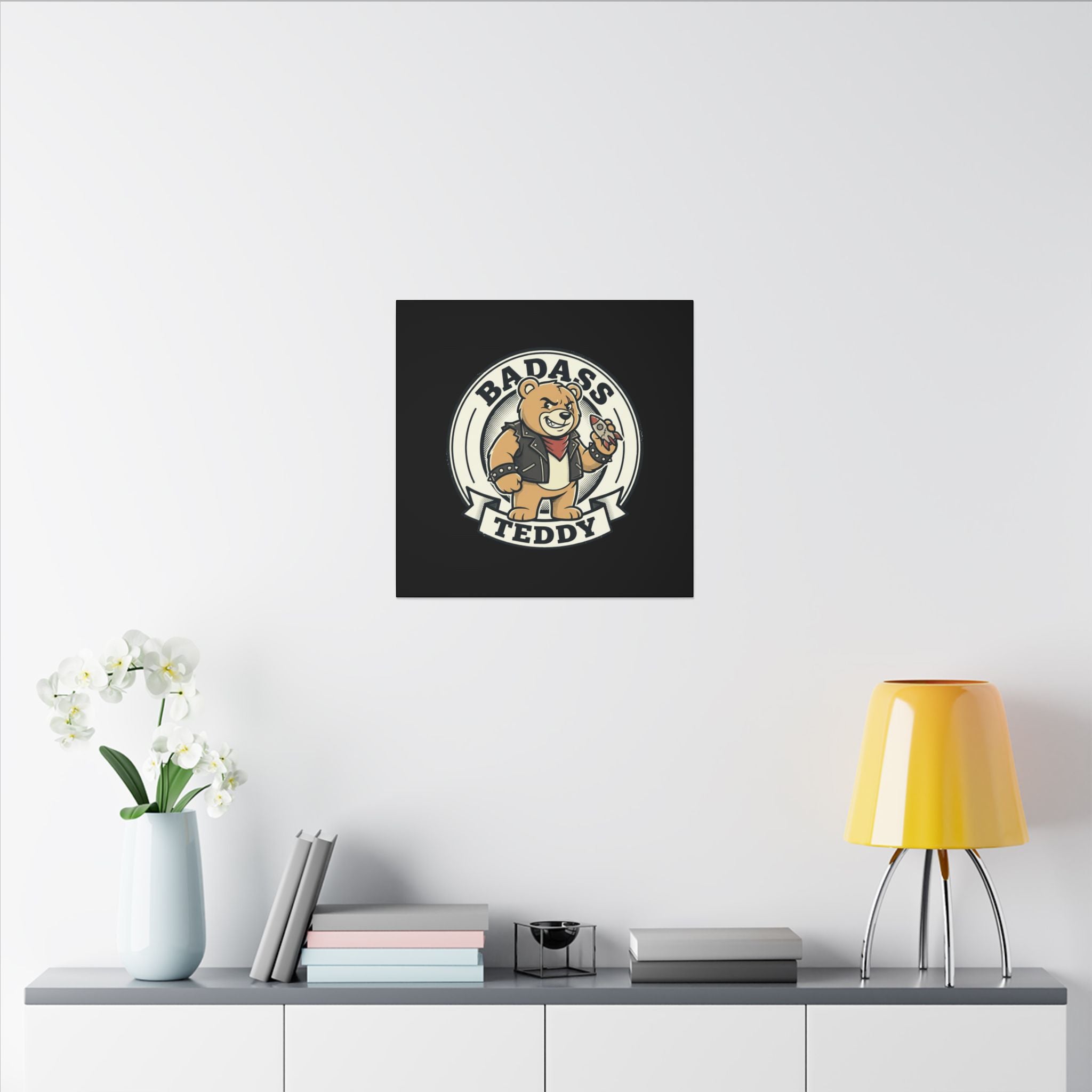 Badass Teddy Canvas Wall Art — Edgy Teddy Bear Stretched Matte Print