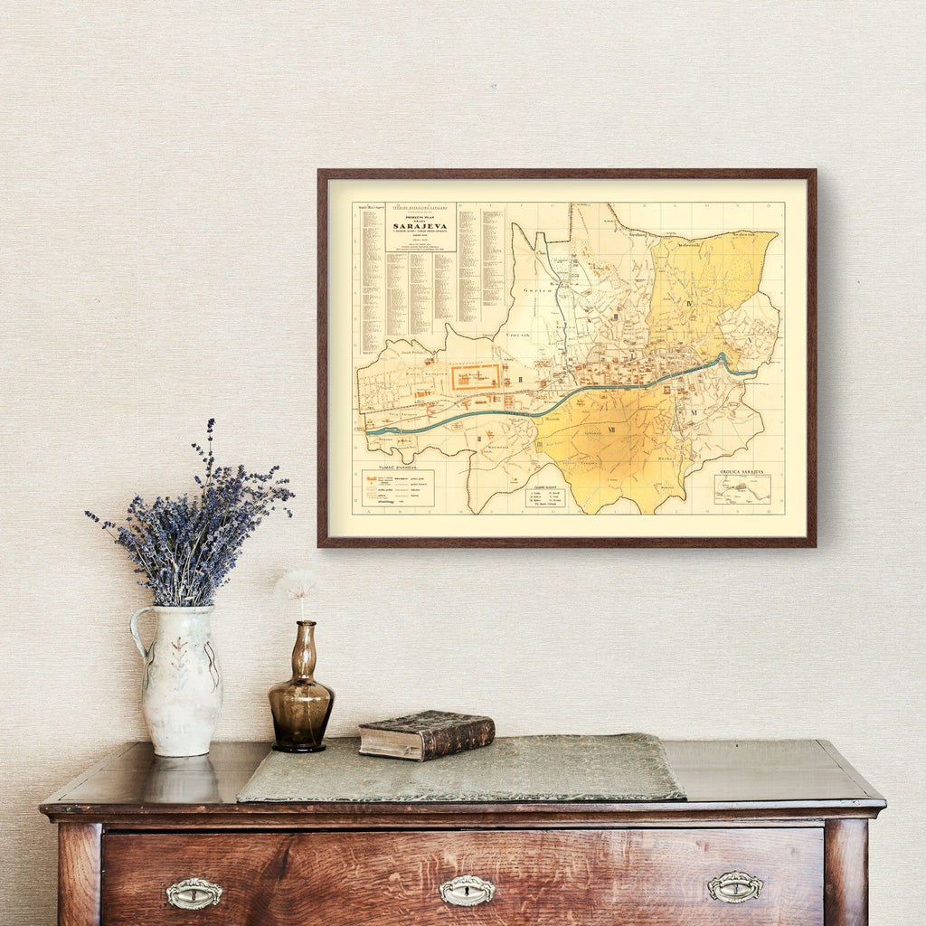 Vintage Map of Sarajevo, Bosnia 1932