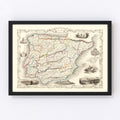 Vintage Map of Portugal & Spain 1851