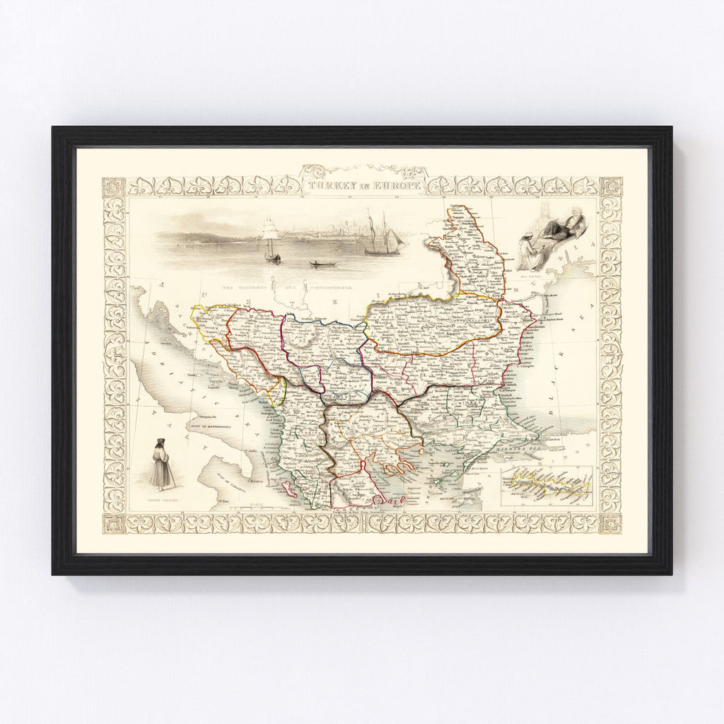 Vintage Map of Turkey in Europe 1851