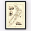 Vintage Map of New Zealand 1851