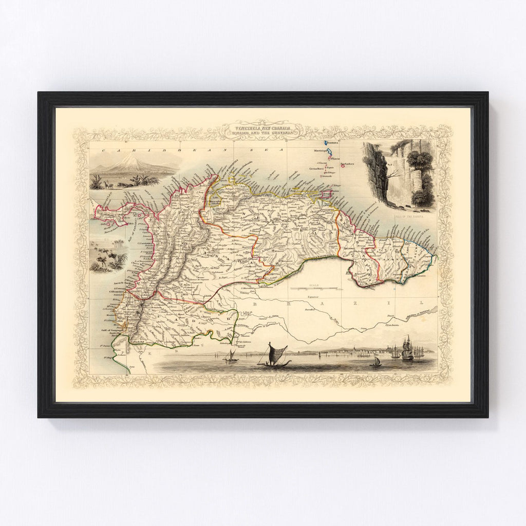 Vintage Map of Venezuela, New Granada, Ecuador & the Guayanas 1851