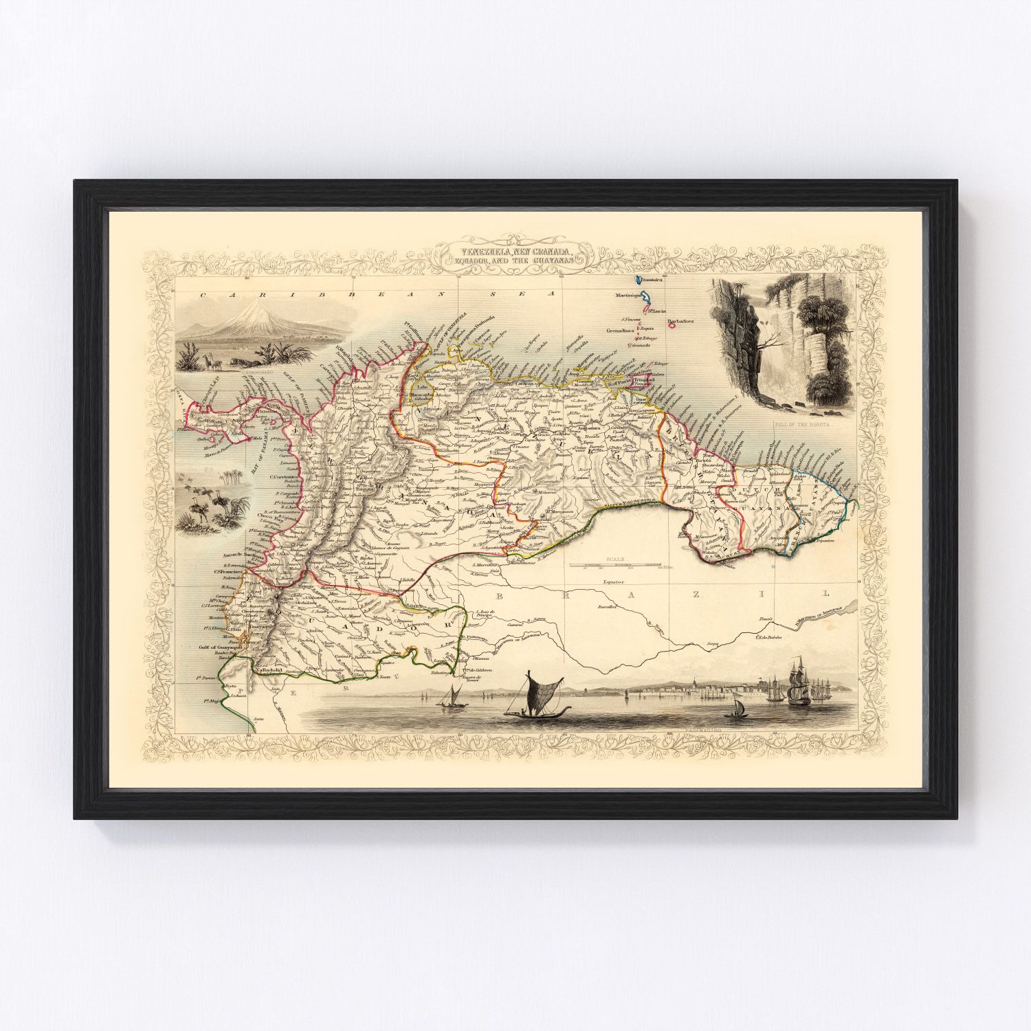 Vintage Map of Venezuela, New Granada, Ecuador & the Guayanas 1851