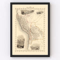 Vintage Map of Peru & Bolivia 1851