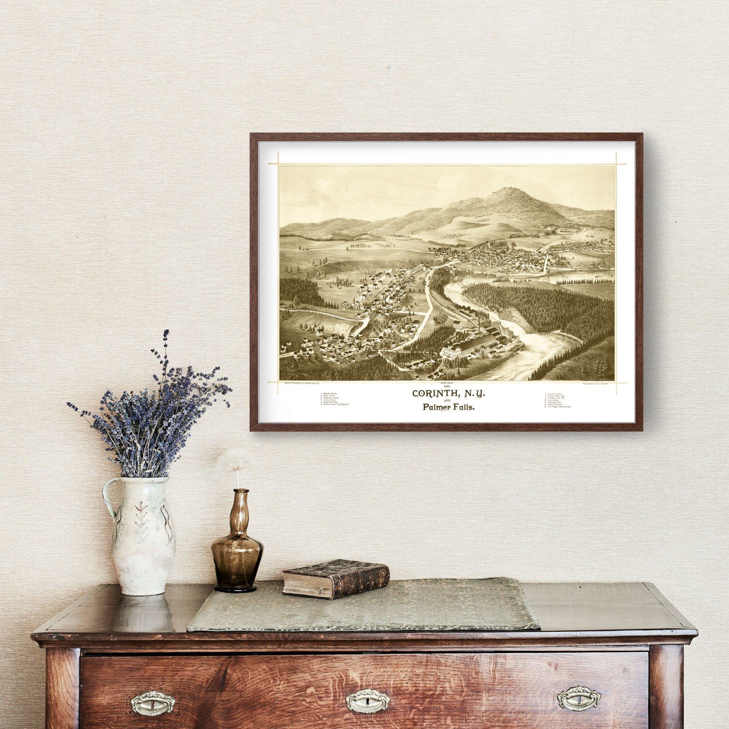 Vintage Map of Corinth & Palmer Falls, New York 1888