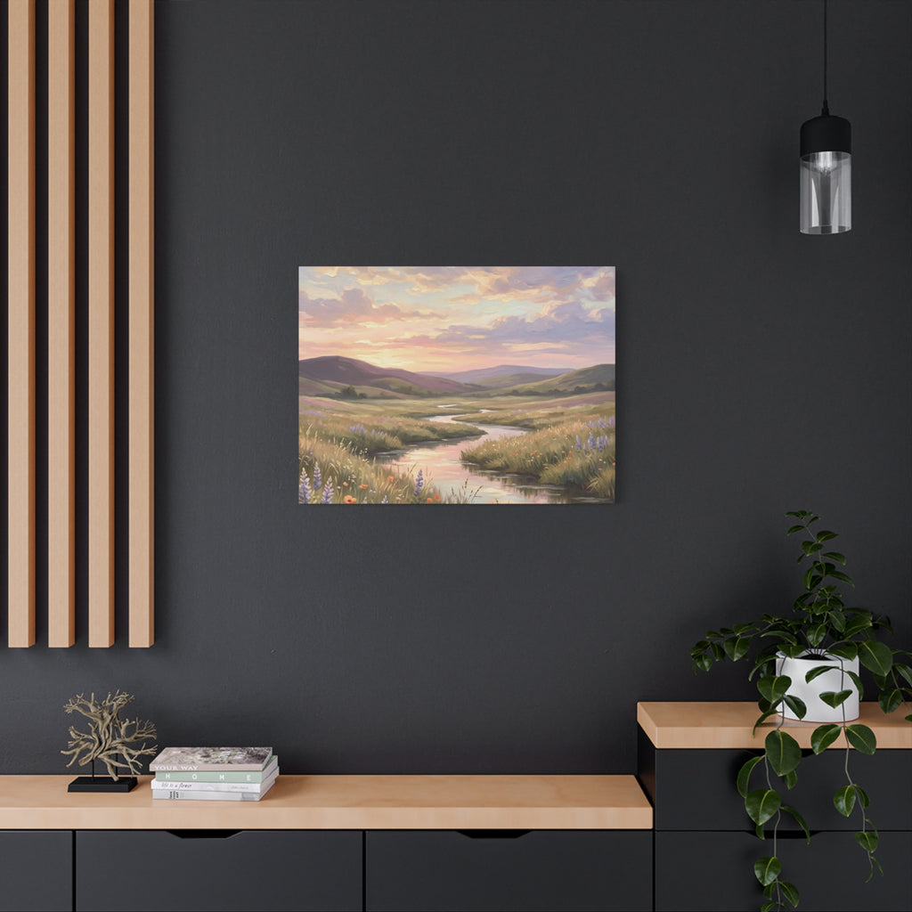 Sunset Meadow Canvas Wall Art - Stretched Matte Landscape Print