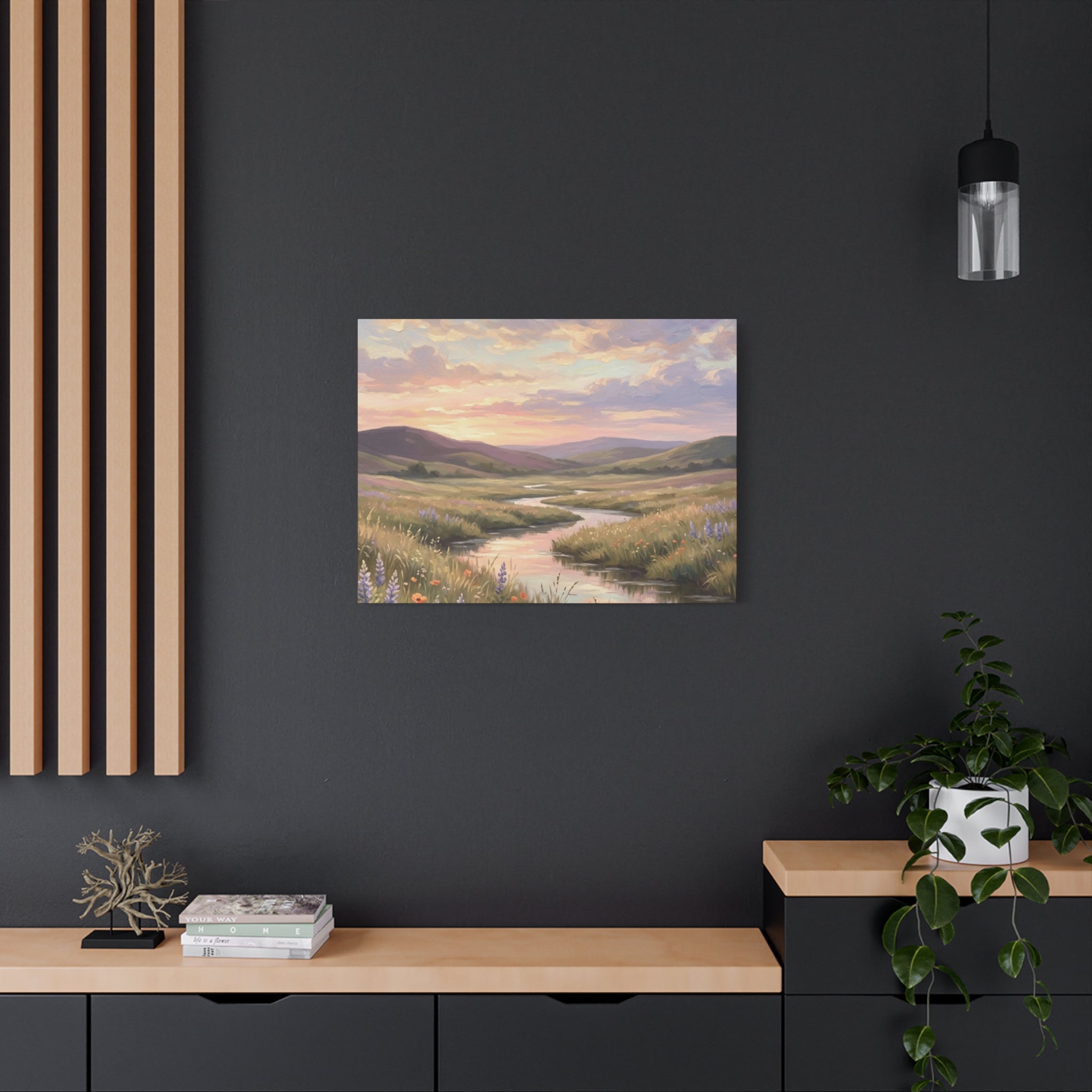 Sunset Meadow Canvas Wall Art - Stretched Matte Landscape Print