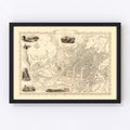 Vintage Map of Bristol & Clifton, United Kingdom 1851