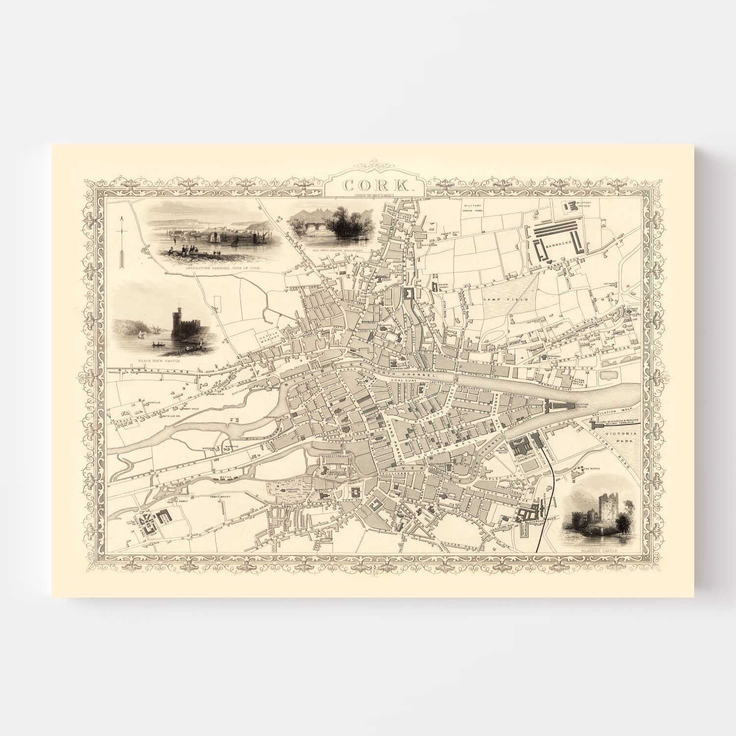 Vintage Map of Cork, Ireland 1851