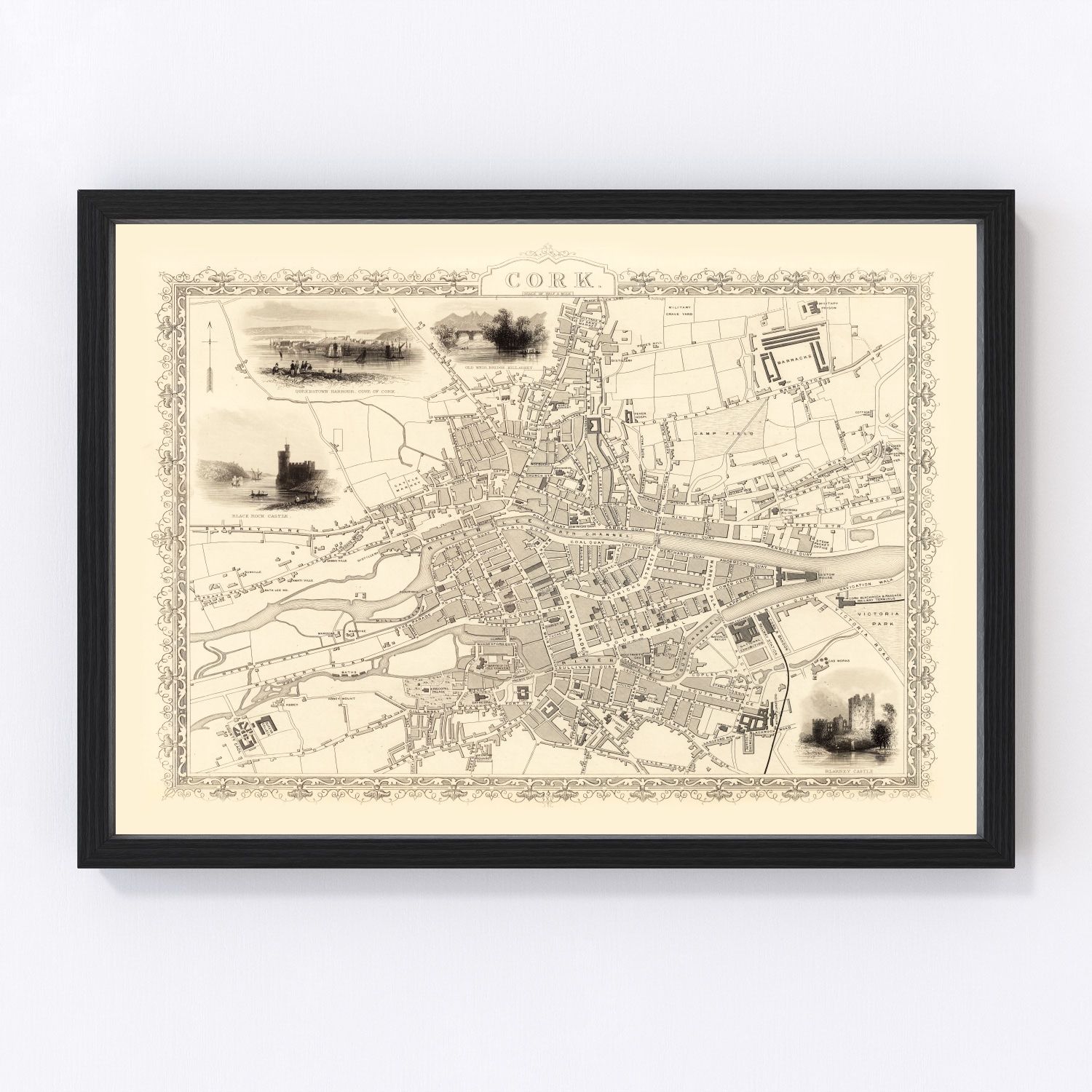Vintage Map of Cork, Ireland 1851