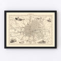 Vintage Map of Dublin, Ireland 1851