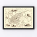 Vintage Map of Exeter, United Kingdom 1851