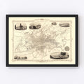 Vintage Map of Glasgow, Scotland 1851