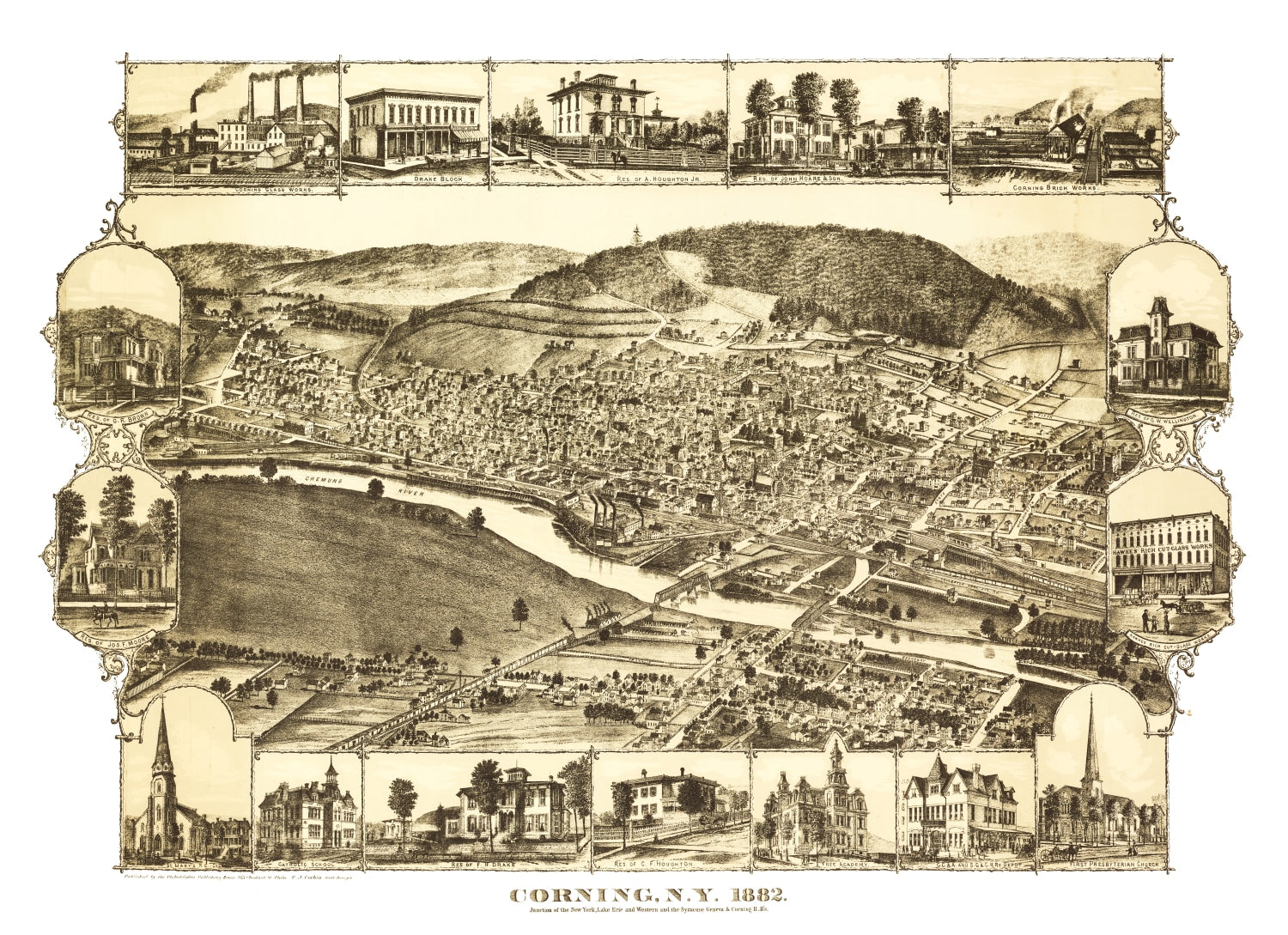 Vintage Map of Corning, New York 1882