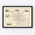 Vintage Map of Newcastle on Tyne, United Kingdom 1851