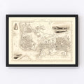 Vintage Map of Plymouth, United Kingdom 1851