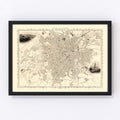 Vintage Map of Sheffield, United Kingdom 1851