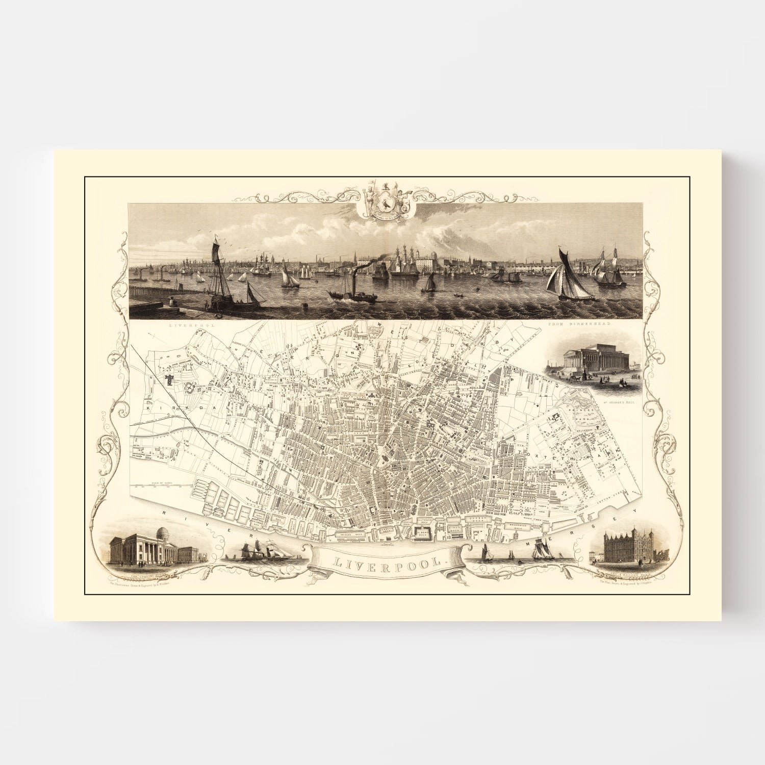 Vintage Map of Liverpool, United Kingdom 1851