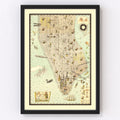 Vintage Map of Manhattan, New York 1927