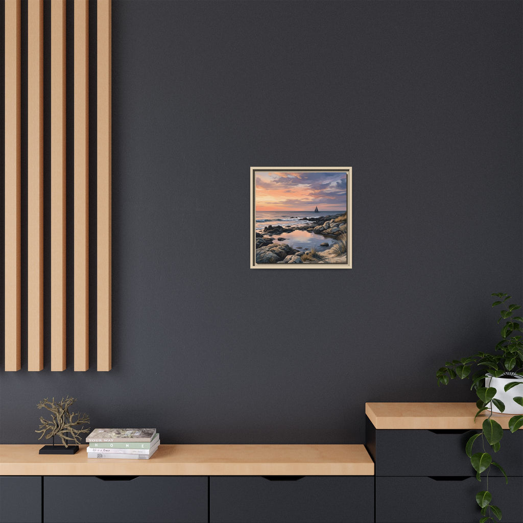 Framed Seaside Sunset Matte Canvas Print – Sailboat Coastal Wall Art