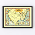 Vintage Book Lovers Map of America 1926