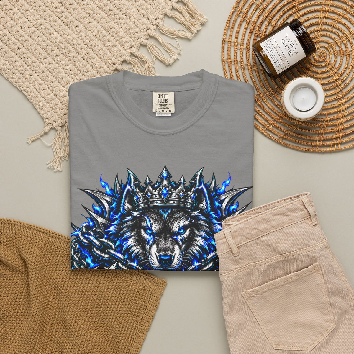 Wolf 'Unstoppable' Graphic Tee — Bold Blue Crowned Wolf Shirt