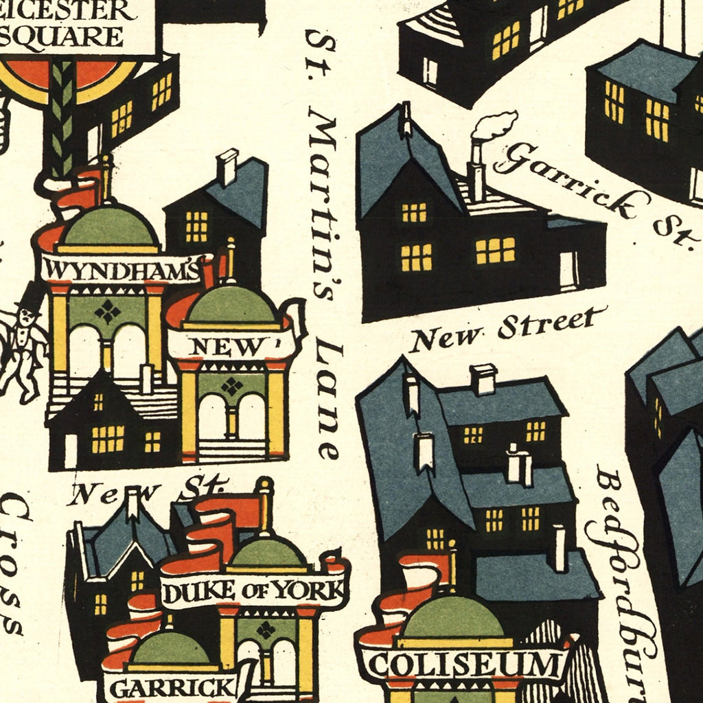 Vintage Map of London Theater District, England 1915