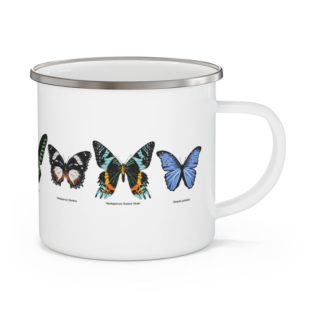 Enamel Camping Mug — Vintage Butterfly Field Guide Design