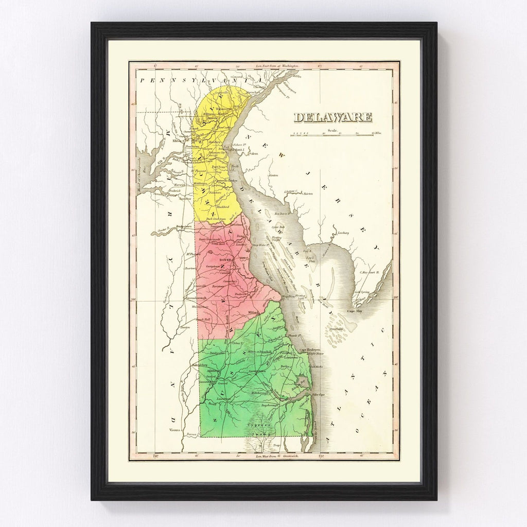 Vintage Map of Delaware 1831